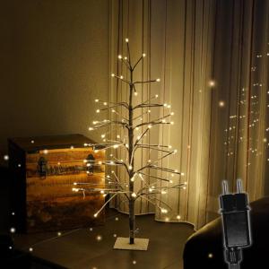 LED kerstboom 80 cm bruin - met 88 warmwitte leds en sneeuwdecoratie - kerstboom / dennenboom geschikt voor buiten - takken en takken buigzaam - incl. metalen standaard