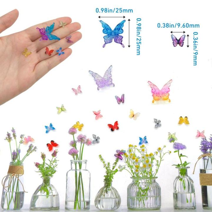 55 stuks microvlinders hars kleurrijke kleine vlinders decoratie mini miniaturen poppenhuis accessoires 3D mini vlinder voor mini tuindecoratie, feeëntuin ornament, doe-het-zelf (