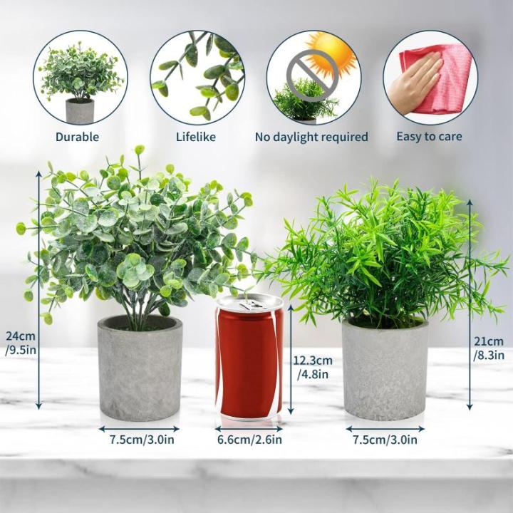 4 stuks in pot, kleine kunstplant, eucalyptus, vetplanten, rozemarijn, plastic planten zoals echt, mini-nepplanten voor badkamer, woonkamer, vensterbank, bureau, binnendecoratie
