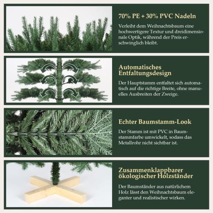 Kunstkerstboom, 120 cm met houten standaard, PE natuurgetrouwe spuitgietelementen en pvc, Nordmann-spar, kunstkerstboom van 1,2 m (Ø 86 cm)