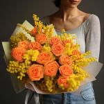 Kunstbloemen, 25 stuks, kunstrozen, bloemen met stengels, echte touch, kunstschuim, rozen voor bruiloft, boeketten, feest, kantoor, babyshower, woondecoratie, oranje