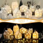 26 stuks keramische kerstdorpset 8 LED kersthuizen 16 kerstbomen voor boerderij 2 straatlantaarns kerstscène decoratie wit porselein kerstdecoratie figuren voor tafel