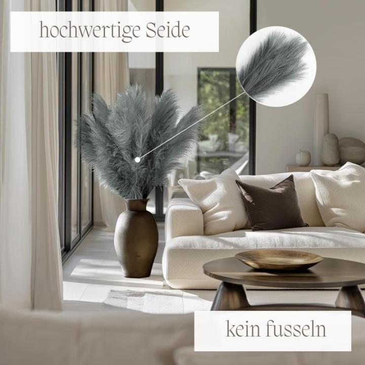 Kunstmatig pampasgras, groot, kleur grijs, 5 stelen, 100 cm lengte, kunstmatig pampasgras woonkamer, droogbloemen voor slaapkamer, bruiloft, boho-decoratie