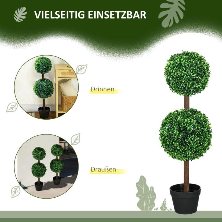 , set van 2 buxusboom, 90 cm kunstplant met dubbele bal, uv-bestendige kamerplant, kunstboom, plantendecoratie voor binnen en buiten, groen