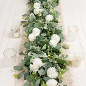 2 stuks kunstmatige eucalyptus slinger, witte hortensia, tafelslinger, klimop, hangplant, , wijnstokken, namaak-vlinder, groene bladerslingers voor bruiloft, feest, muur, tafel,