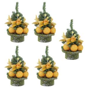 Eleganter Miniatur-Weihnachtsbaum mit goldenen Kugeln, Tannennadel, Schreibtisch-Dekoration für Büro, Urlaub, Dekoration, 5 Stück