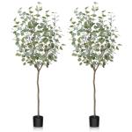 Eucalyptus Kunstplant, 150 cm, eucalyptus, decoratie voor binnen en buiten, moderne decoratie, , plastic planten in pot, voor thuis, slaapkamer, kantoor, tuin (2 stuks)