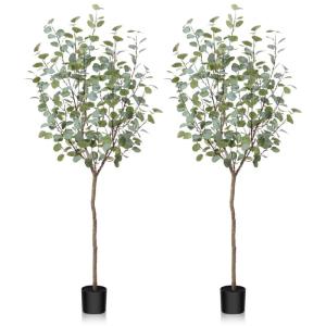 Eucalyptus Kunstplant, 150 cm, eucalyptus, decoratie voor binnen en buiten, moderne decoratie, , plastic planten in pot, voor thuis, slaapkamer, kantoor, tuin (2 stuks)