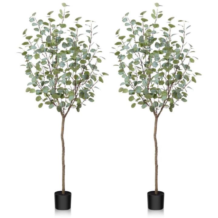 Eucalyptus Kunstplant, 150 cm, eucalyptus, decoratie voor binnen en buiten, moderne decoratie, , plastic planten in pot, voor thuis, slaapkamer, kantoor, tuin (2 stuks)