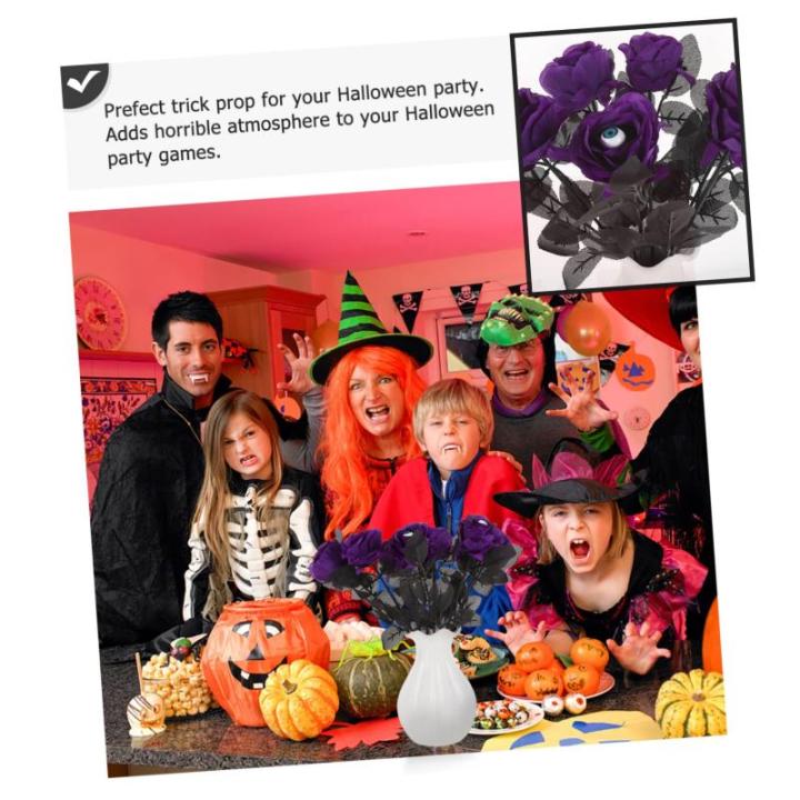 8St Augenblumenarrangement Dekor Seidenstrauß aus schwarzen Rosen Verzierungen Halloween Party Halloween Scherzartikel kunstpflanze emulierte Rose Halloween-Rose Polyester Lavende