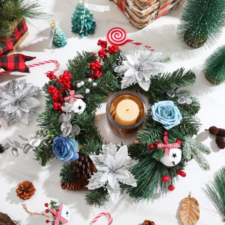 Künstliche Weihnachtsblumen, Mischung aus Seidenblumen, künstliche Rosen mit Stielen für selbstgemachte Hochzeit, Brautsträuße, Tischdekoration, Heimdekoration.