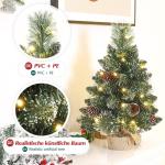 Mini-kerstboom met verlichting, led en witte sneeuw, 40 cm dennenboom met sterboompiek en echte dennenappels, voor kerstdecoratie, advent