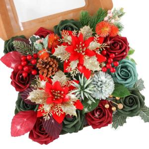 Künstliche Weihnachtsstern, rote Blumen, Seidenblumen, künstliche Rosen mit Stielen für Hochzeit, Brautsträuße, Tischdekoration, Heim-Weihnachtsdekorationen
