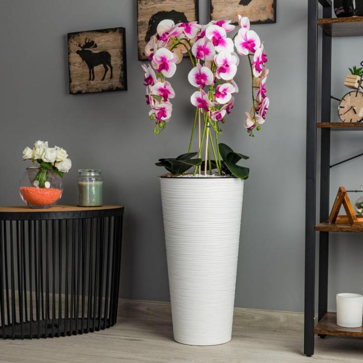 Künstliche Orchidee Kaskaden Blumenstrauß Creme und Rosa im Topf Weiß H 110 cm Heimbüro Dekoration, Kunstpflanze Orchidee, Kunstblume, Künstliche Orchidee im Topf