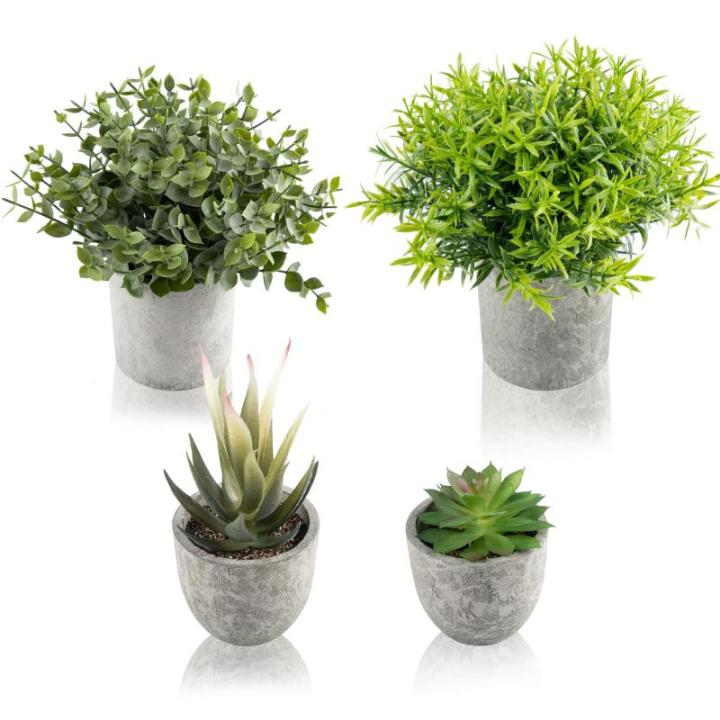4 stuks , mini-kunstplant als echte eucalyptus, rozemarijn, vetplanten, voor tafeldecoratie keuken, huis, balkon, kantoor, bureau, binnendecoratie