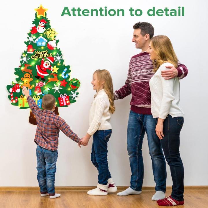 Kindervilten kerstboom, 1 m kinderen/peuters doe-het-zelf vilten kerstboomset, muur opknoping vilten kerstboom decoraties kits met 32 stuks ornamenten, huisdeur raam kerstdecoratie