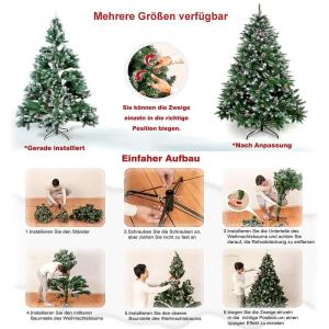 Kunstkerstboom met verlichting, 120 cm, pvc, kunstkerstboom met 120 leds en standaard, kunstkerstdecoratie, met sneeuw en dennenappels
