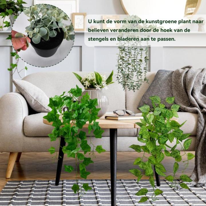 Kunstplant, eucalyptus, klimop, 60 cm, , zeer realistisch plastic kunstplant, decoratieve planten voor woonkamer, woning, badkamer, keuken, 3 stuks