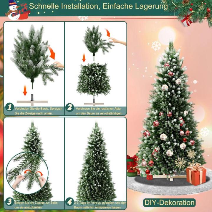Künstlicher Weihnachtsbaum 150cm, Tannenbaum mit Holzständer, PVC+PE Christbaum Weihnachtsbaum inkl. 500 Spitzen, für Weihnachtsdeko Mehrweg