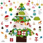 Vilten kerstboom voor kinderen, doe-het-zelf vilten kerstboomset, 3.2ft vilten kerstboom voor peuters met 30 stuks afneembare ornamenten en 5M LED-verlichting, wandhangende vilten 