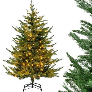 Kunstkerstboom met verlichting, scharnierende kerstboom met 8 verlichtingsstanden, 180 warm witte LED-lampjes, kerstboom, kunstkerstboom voor thuis, kantoor, 136 cm hoog