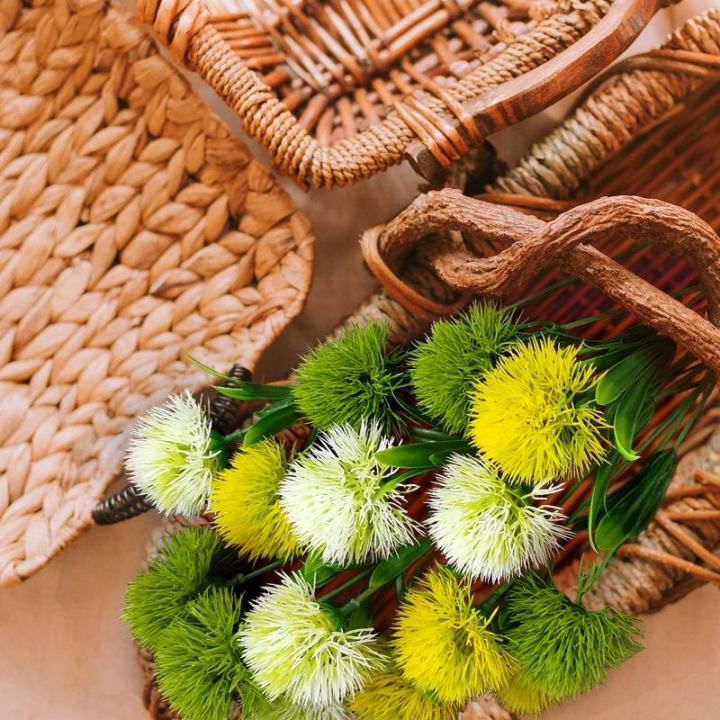 15 stuks kunstmatige paardenbloem, , plantenboeket met 1 vaas, kraftpapieren zak, plastic struikenborstels, plant nepgras voor binnen en buiten (wit, geel, groen)