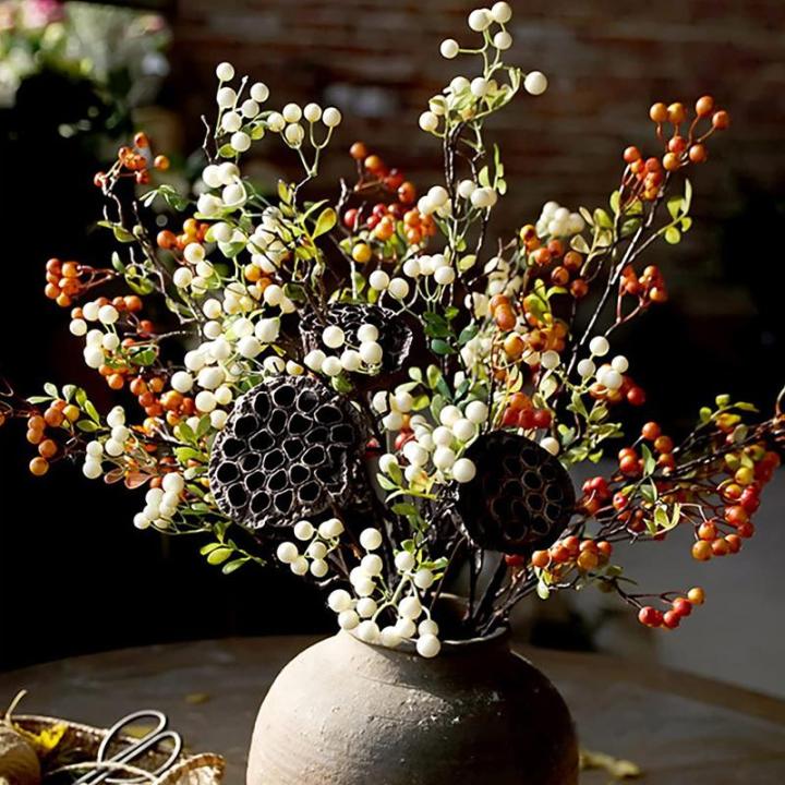 4 Stück künstliche Beerenzweige mit langem Stiel, 60 cm orangefarbene Beerenstiele, künstlicher Beerenstrauß für Tischdekoration, Vase, Zuhause, Weihnachtsdekoration, 27.5 Inc