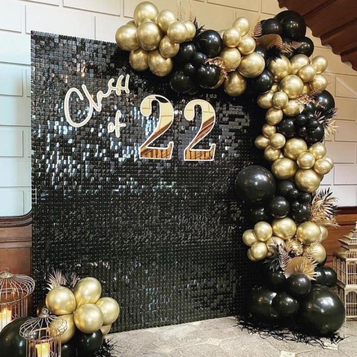 Schwarzer schimmernder Wandhintergrund mit Pailletten, 24 Paneele, glitzernder Hintergrund, 3D-Wand für Party, Geburtstag, Halloween, Verlobung, Dekorationen