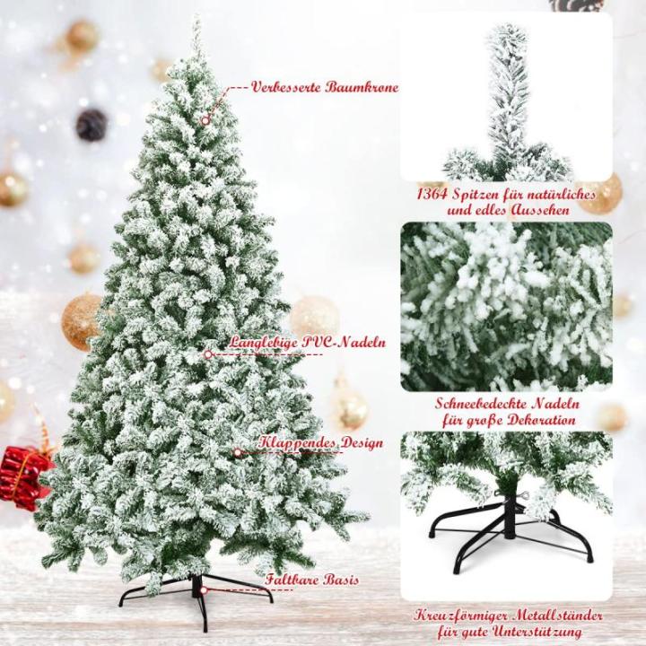 Kunstkerstboom met sneeuw, 135/180/225 cm, kerstboom met metalen standaard, kerstboom 400/928/1346 takken, pvc, kunstboom, kerstklapsysteem voor thuis, kantoor, winkels (225 cm)