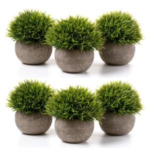Kunstmatige grasplanten in pot - klein groen pak van 6, decoratie voor thuis en op kantoor, desktop, vensterbank, bonsai, indoor cadeau voor bruiloft, verjaardag, Kerstmis