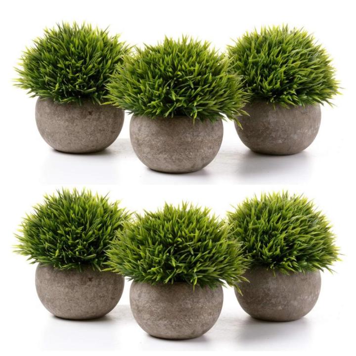 Kunstmatige grasplanten in pot - klein groen pak van 6, decoratie voor thuis en op kantoor, desktop, vensterbank, bonsai, indoor cadeau voor bruiloft, verjaardag, Kerstmis