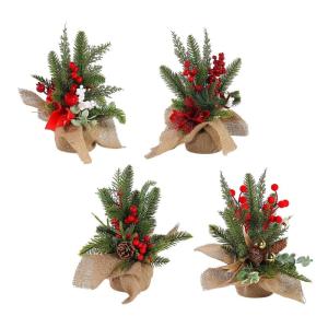 Mini-Weihnachtsbaum, 30,5 cm, künstlicher kleiner Weihnachtsbaum mit Jute-Basis, Tisch-Weihnachtsbaum, Tannenbaum, für den Innenbereich, Heimdekoration, Urlaubsdekoration, 4 Stü