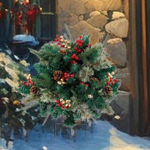 Weihnachts-Urnenfüller für den Außenbereich, Feiertags-Pflanzgefäß-Füller - Künstliche Kiefern mit Stativpfahl | Pflanzgefäß-Füller, Weihnachtsbaum, realistischer Weihnac