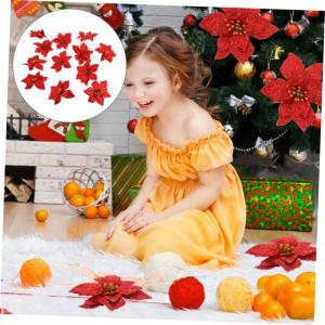 12 Stück Doppelschichtige Kleine Künstliche Weihnachtssterne Künstliche Glitzerblumen Weihnachtssterne Gefälschte Dekoration Kunststoff Rot