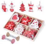 36 stuks houten kerstboomversiering, rood wit, kerst, kerstversiering, kerstversiering, kerstboomversiering, voor kerstkalender, decoratie, decoratie