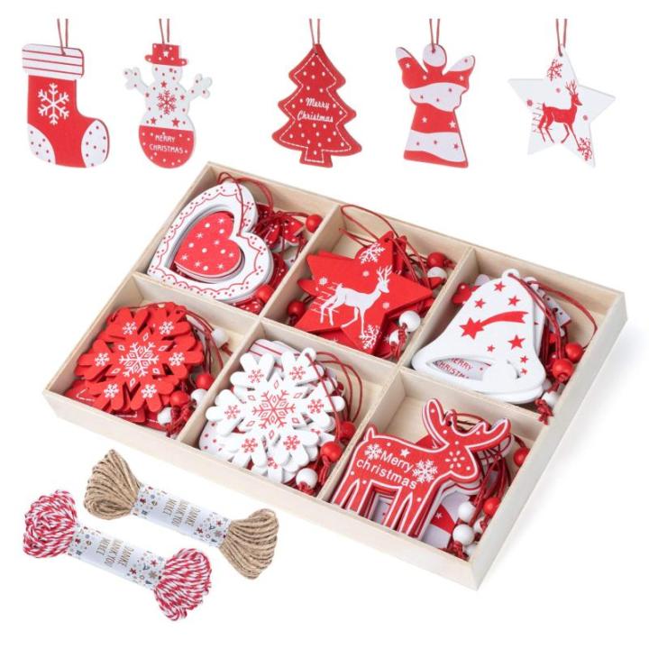 36 stuks houten kerstboomversiering, rood wit, kerst, kerstversiering, kerstversiering, kerstboomversiering, voor kerstkalender, decoratie, decoratie