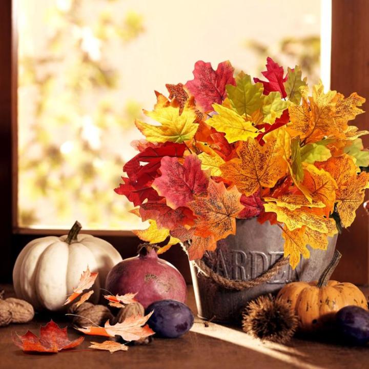 4 stuks kunstmatige esdoornbladeren herfstbladeren herfst esdoornbladeren takken kunstmatige esdoornbladeren herfst voor binnen en buiten huis (herfst A)
