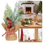 Tisch-Weihnachtsbaum,Weihnachtsbaum klein - Leinen-Desktop-Weihnachtsbaum mit Tannennadeln Sammeln, Tafelaufsatz aus Kiefernholz für das Neujahrs-Ferienhaus