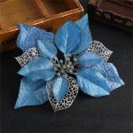 Glitzer Weihnachtsblumen Weihnachtsstern, Kunstblumen Weihnachten, Weihnachtsbaum Blumen Gold,DIY Simulation Blume Weihnachtssterne Blumen KüNstliche Spitzen Mit Clips (Blau,20 St