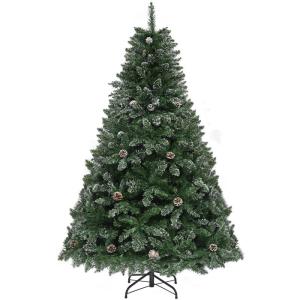 Kunstkerstboom met sneeuw en dennenappels, ca. 880 takken, natuurgetrouwe dennenboom met metalen standaard en klapsysteem, snelle montage voor thuiswinkels, 182 x 105 cm