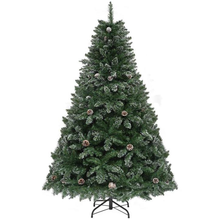 Kunstkerstboom met sneeuw en dennenappels, ca. 880 takken, natuurgetrouwe dennenboom met metalen standaard en klapsysteem, snelle montage voor thuiswinkels, 182 x 105 cm