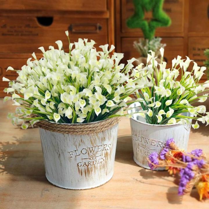 Calla Lily Kunstbloemen, 8 bundels kunstbloemen, UV-bestendige plastic bloemen, , balkon, boeket, planten voor balkon, tuin, raam, binnen en buiten