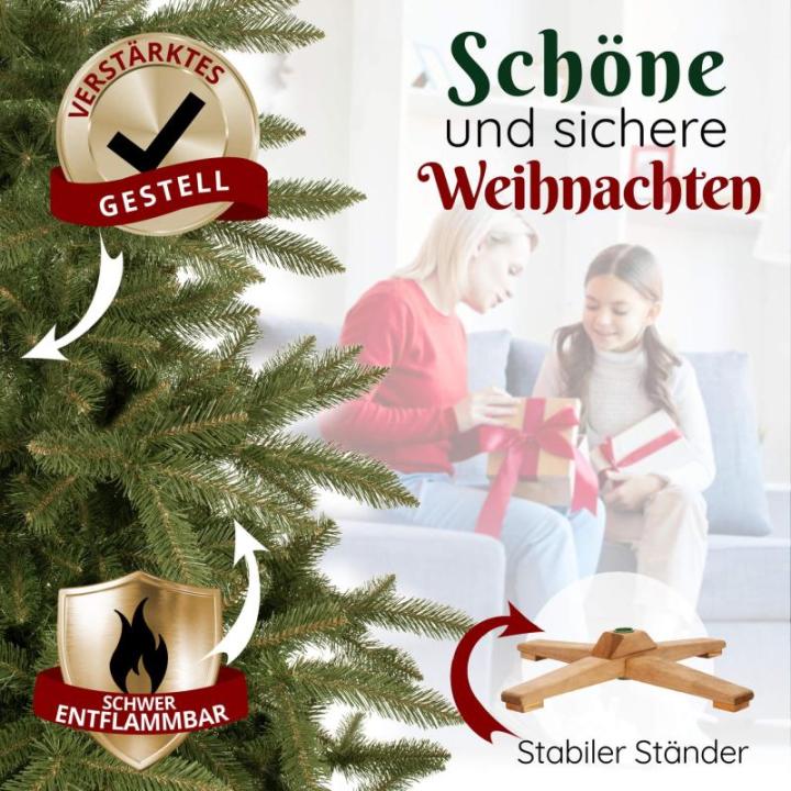 Kunstkerstboom, 220 cm, realistische dichte kunstkerstboom met houten standaard