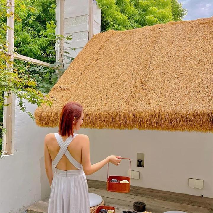 Künstliches Strohdach, Gefälschtes Strohdach Dekoratives, Simuliertes Palmblatt-Gras-Strohdach, Strohsimulationsrolle Aus Kunststoff Für Garten Terrasse Hütte Bar Im Freien(0.5