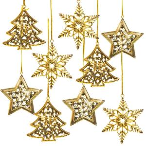 9 kerst gouden boom ster sneeuwvlok kerstdecoratie cadeau boomversiering Kerstmis give-away 6-8 cm