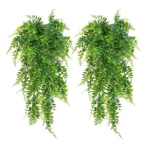 2 STKS Kunstmatige Hangplanten Varen, Plastic Groene Nep Muur Hangende Varens Planten, Kunstgroen Plant Groen Wijnstokken voor Tuin Bruiloft Decoratie