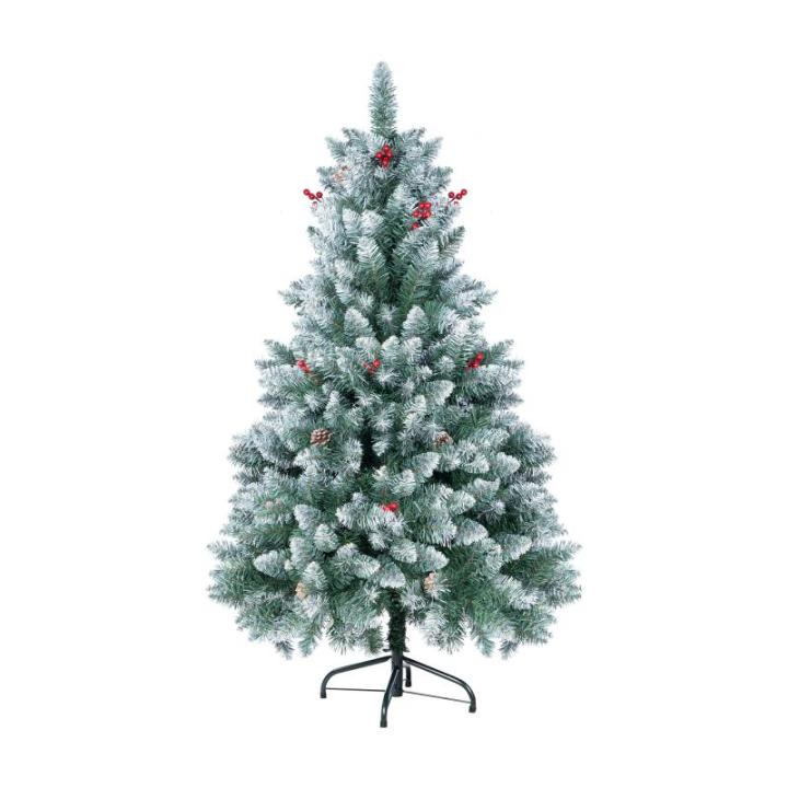 Kunstkerst, kleine kerstboom, 150 cm (Ø ca. 75 cm), 420 takken, moeilijk ontvlambaar pvc, met dennenappels wit
