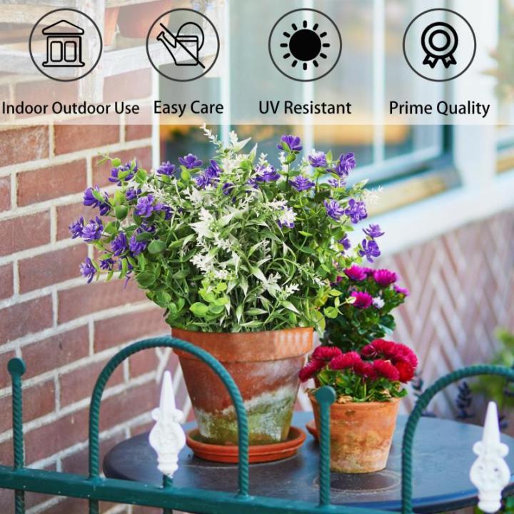 6Pcs Nep Planten Outdoor Plastic UV Bestand Kunstplanten Faux Bloem Planten Bulk Voor Indoor Outdoor Opknoping Planter Tuin Venster Doos Thuis Bruiloft Decor
