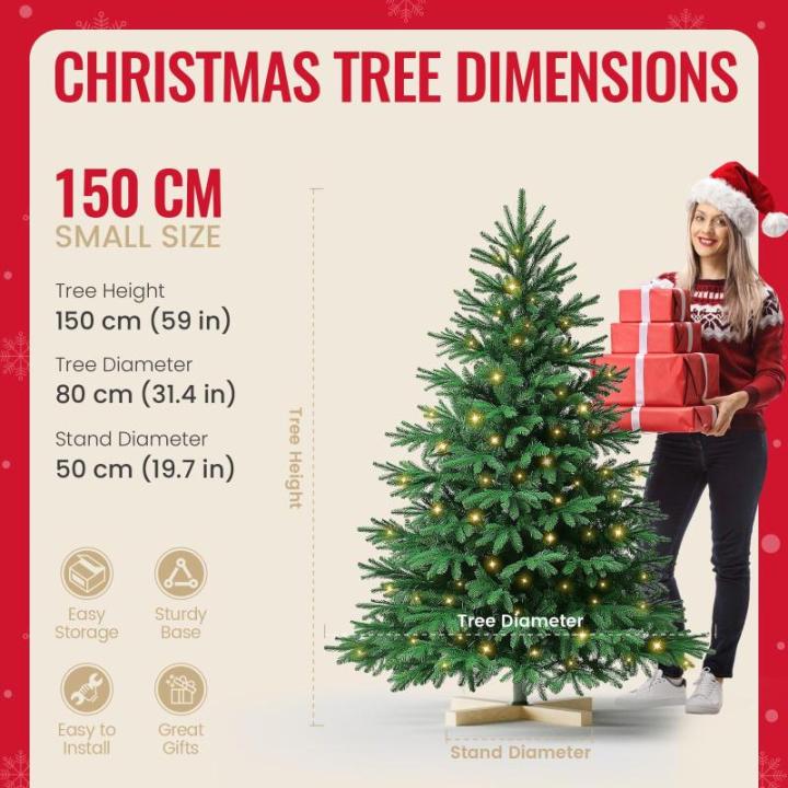 Kuro sagol Künstlicher Weihnachtsbaum Tannenbaum 150cm, Ø 80cm, 500 Spitzen, schwer entflammbar, realistischer Christbaum Tanne mit Ständer, innen außen