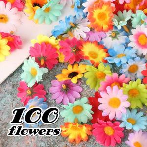 100 stuks mini kunstmatige zonnebloemhoofden kunstmatige gerbera madeliefje bloemen hoofden voor doe-het-zelf handwerk (gemengd)